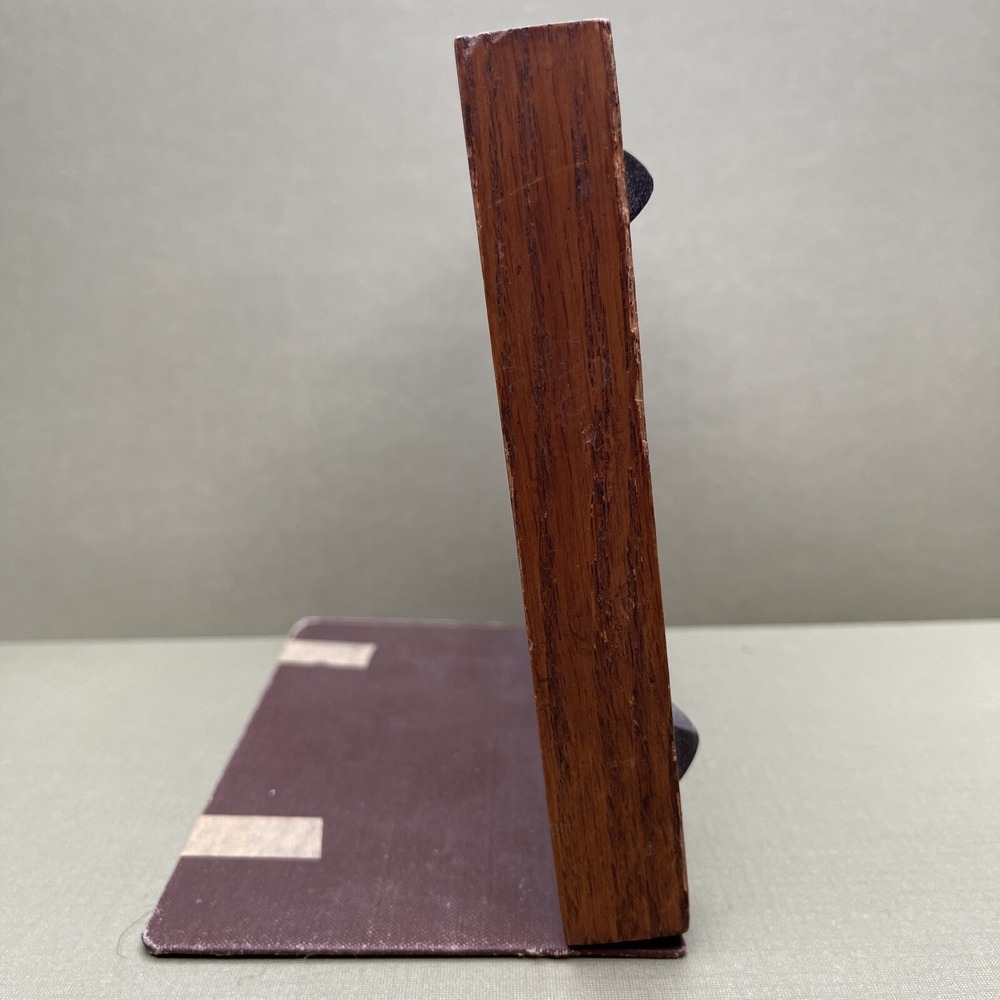 Vintage Arts & Crafts Bookend Leather Wood Oak Old Book Love Unique Craftsman - Picture 5 of 7